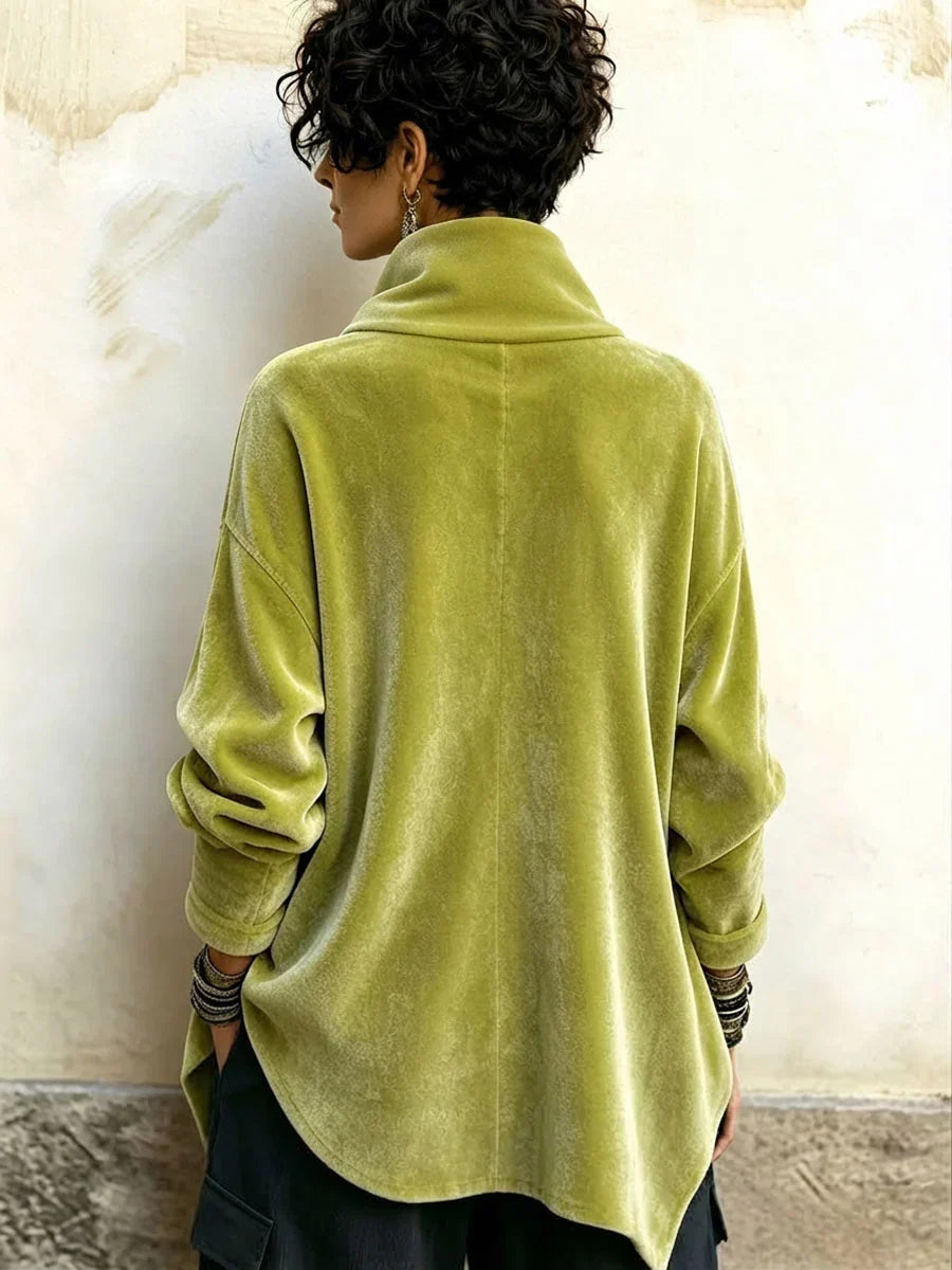 Vintage Abstract Print Asymmetrical Turtleneck Top