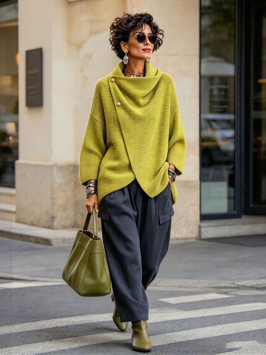 Chic Knitted Asymmetric Button-up Top