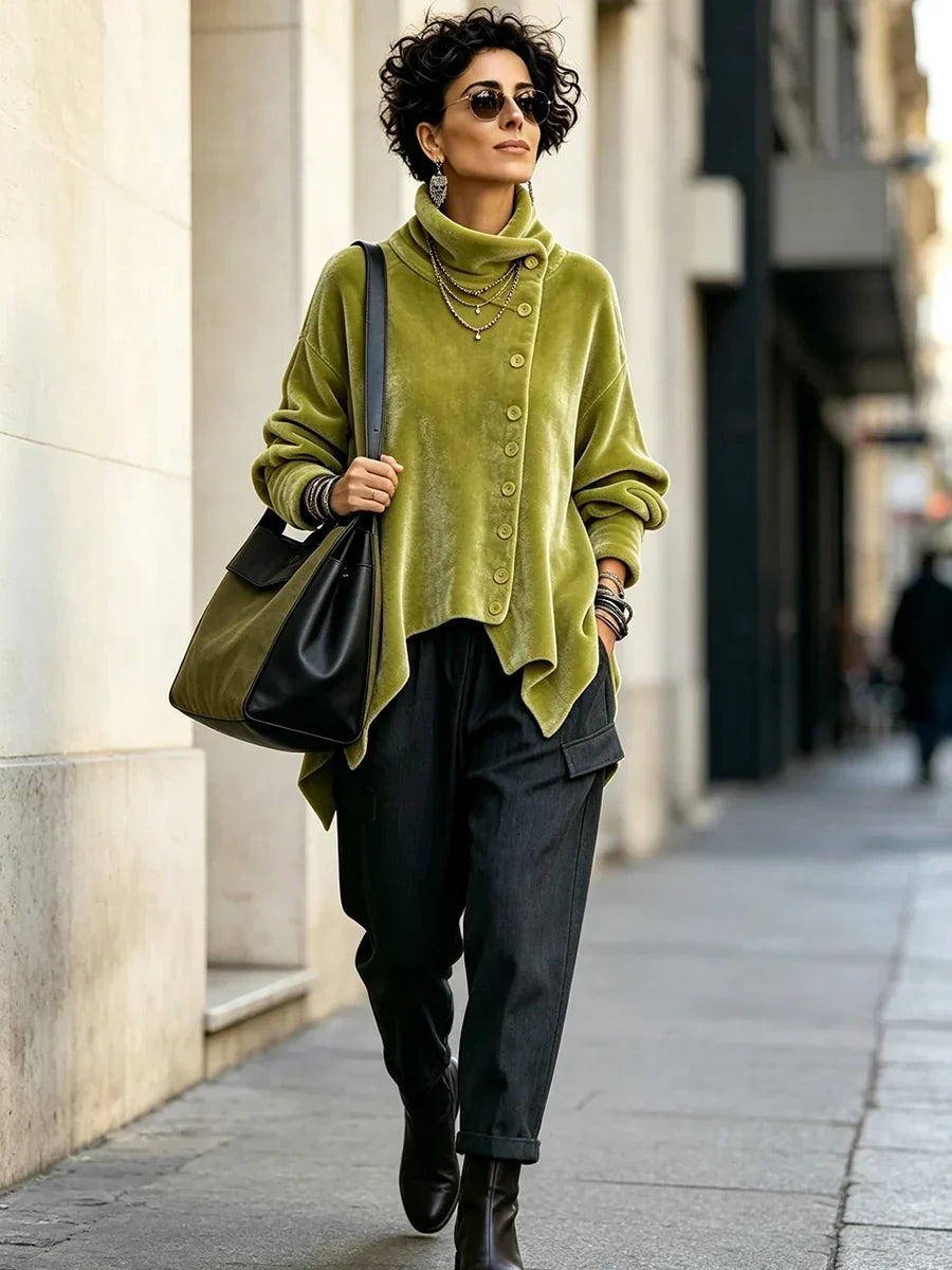 Floral Velvet Asymmetrical Button Top
