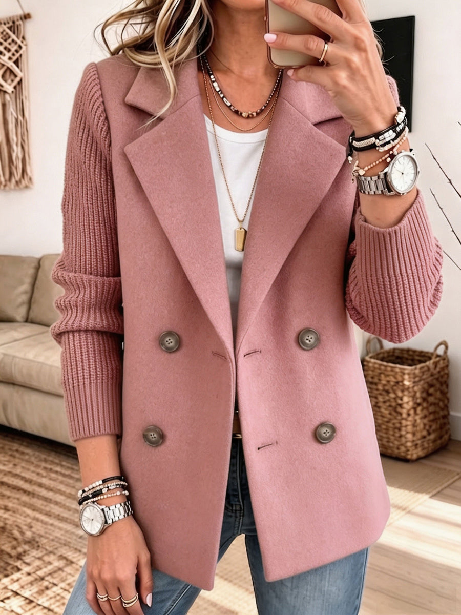 Cozy Knit-Sleeve Blazer