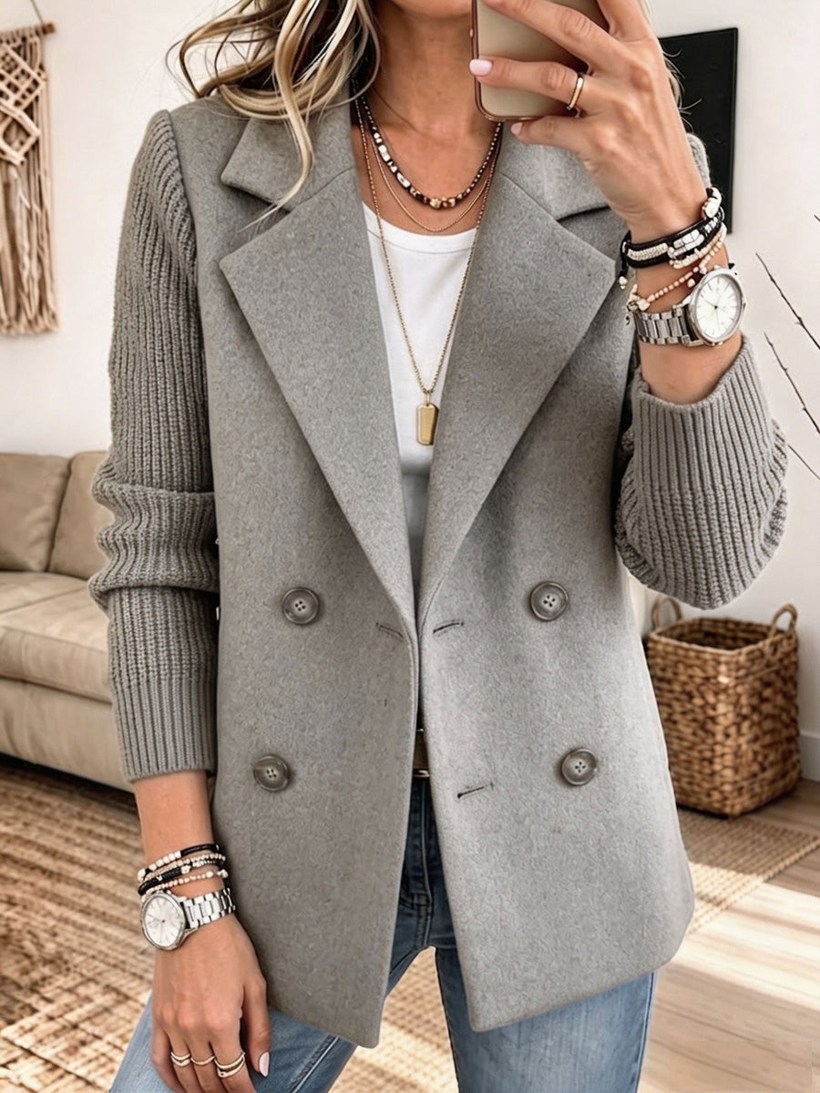 Cozy Knit-Sleeve Blazer