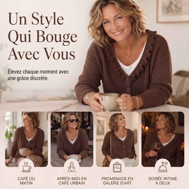 Ruffled Collar Knit Cardigan