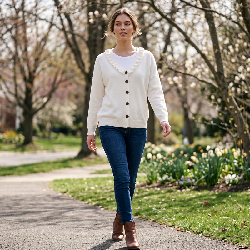 Ruffled Collar Knit Cardigan