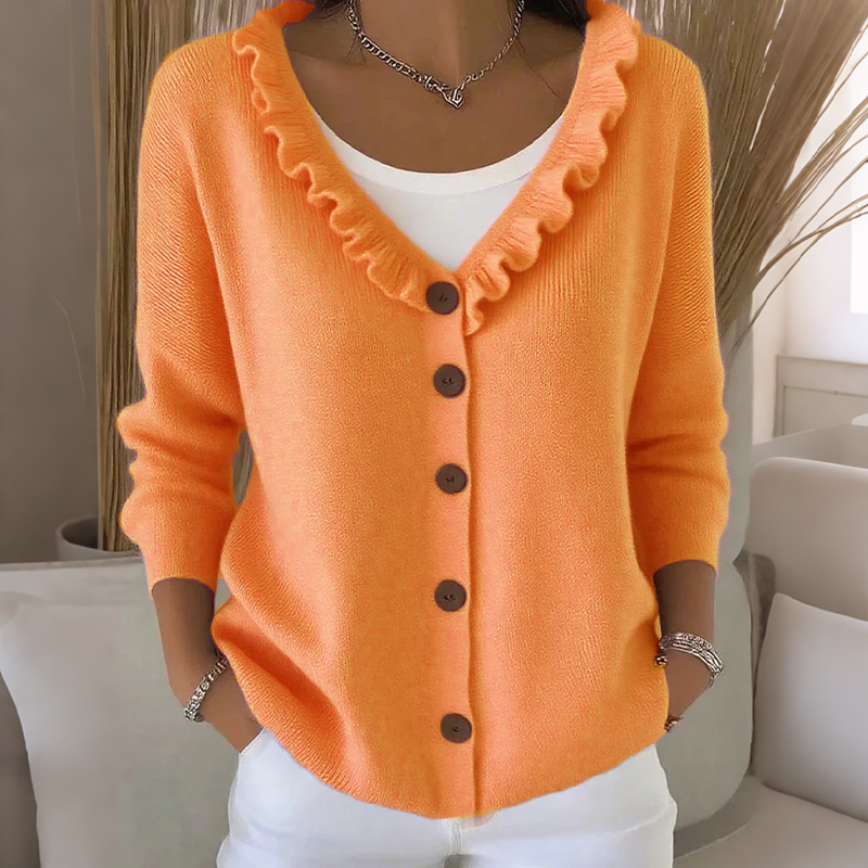 Ruffled Collar Knit Cardigan