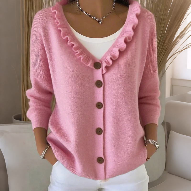 Ruffled Collar Knit Cardigan