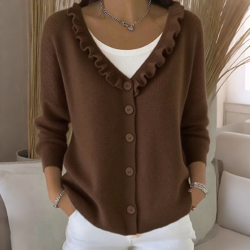 Ruffled Collar Knit Cardigan
