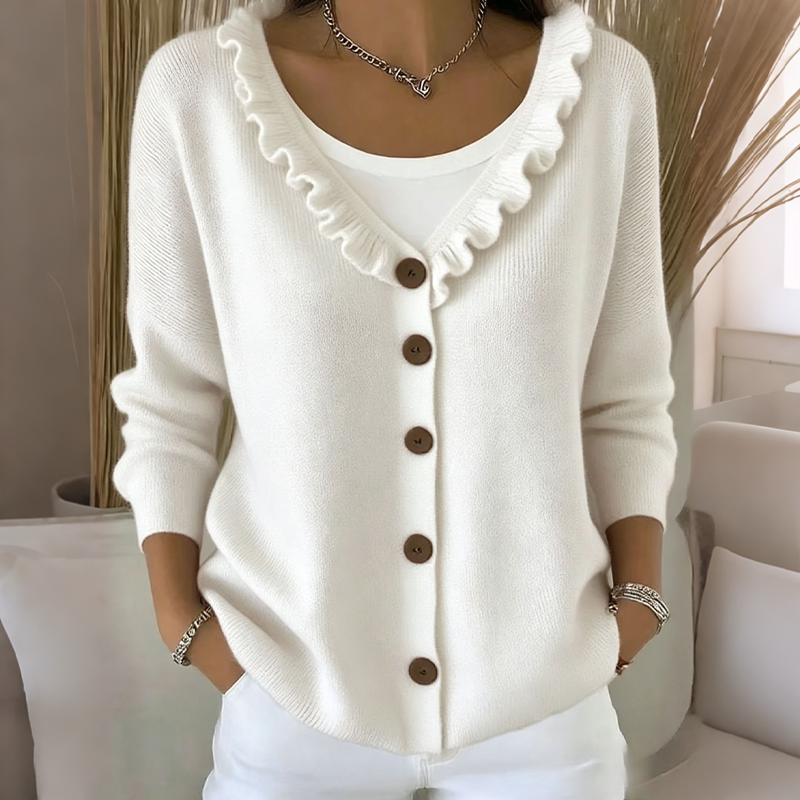 Ruffled Collar Knit Cardigan