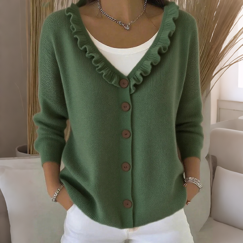 Ruffled Collar Knit Cardigan