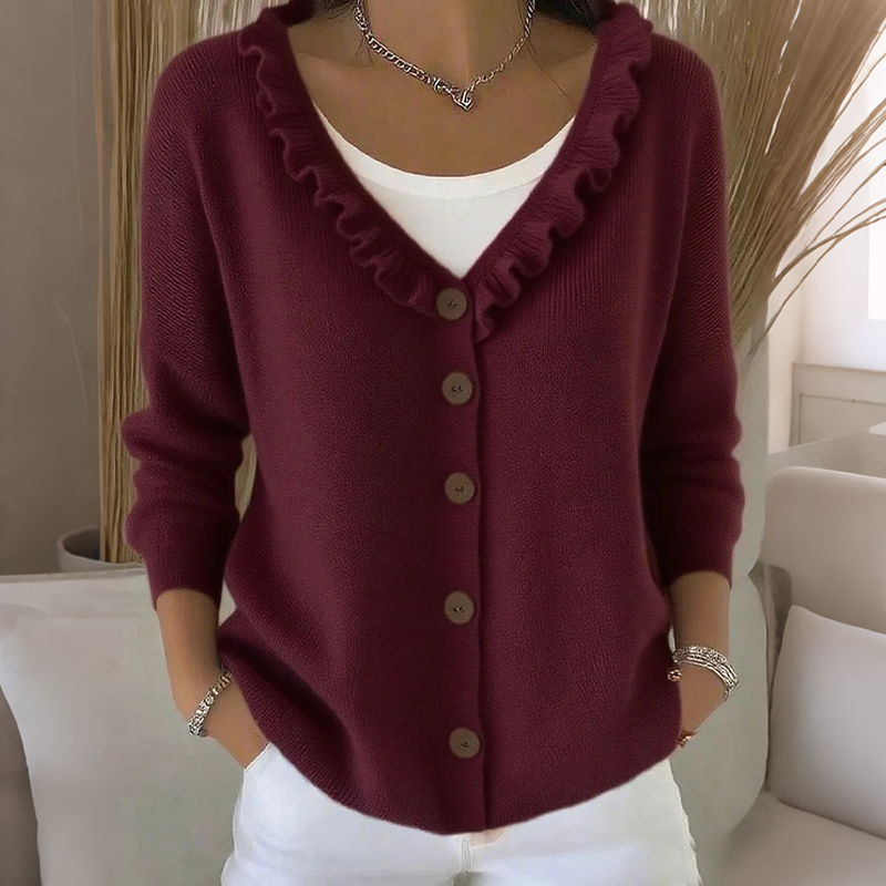 Ruffled Collar Knit Cardigan