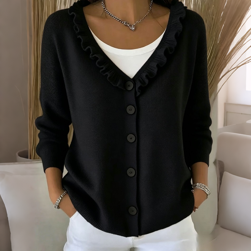 Ruffled Collar Knit Cardigan