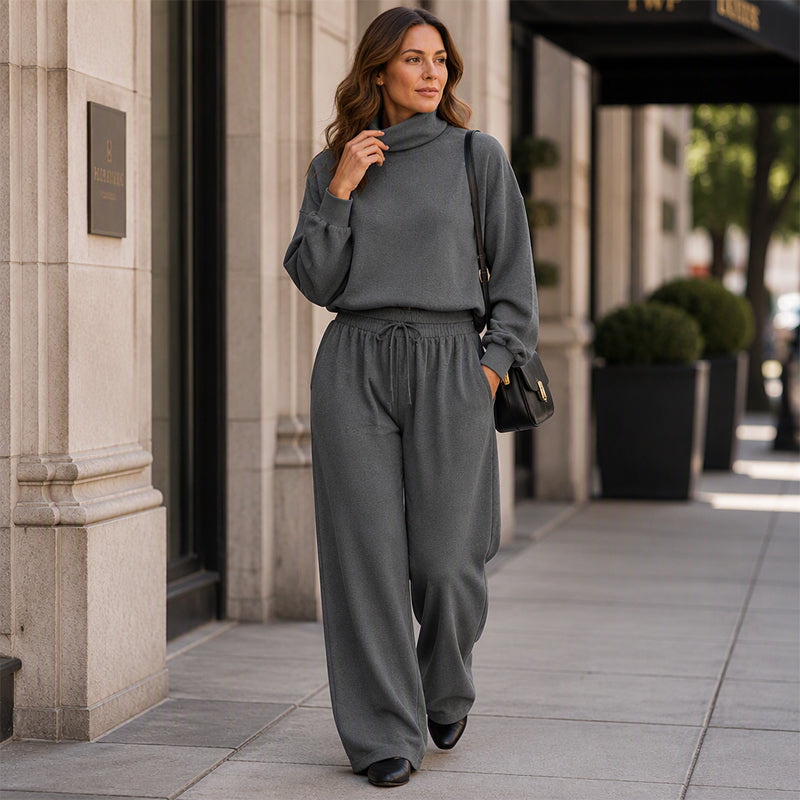 Elegant Turtleneck Wide-Leg Two-Piece Set