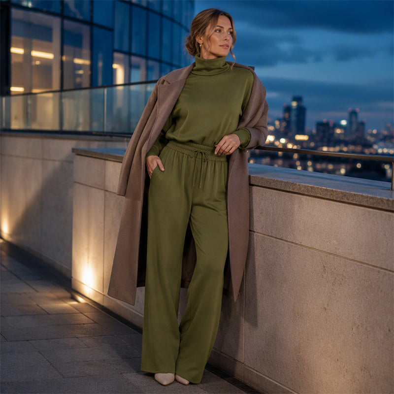 Elegant Turtleneck Wide-Leg Two-Piece Set