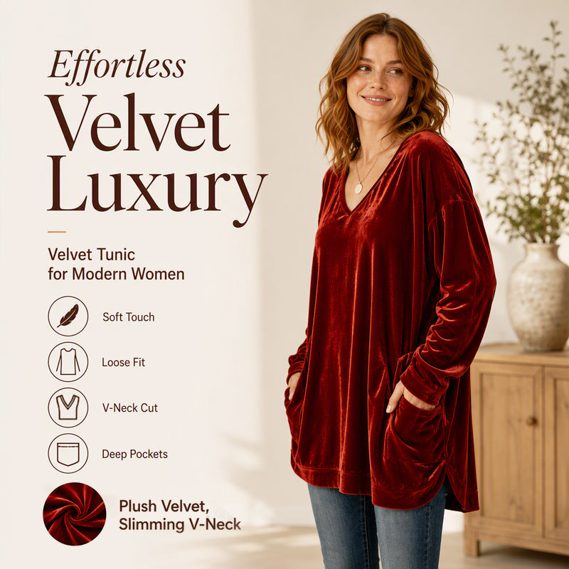 V-Neck Velvet Blouse with Long Sleeves