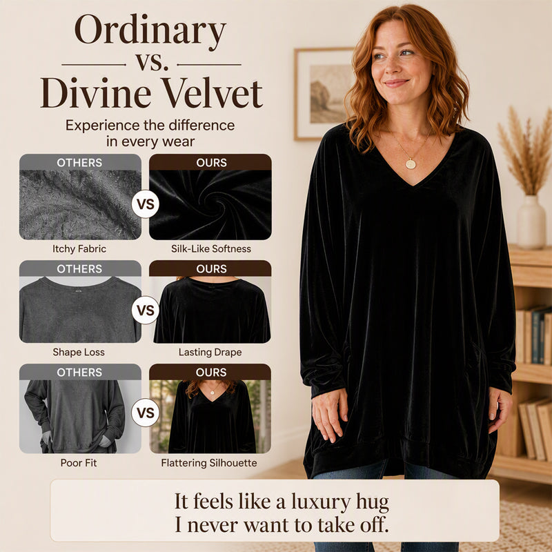V-Neck Velvet Blouse with Long Sleeves