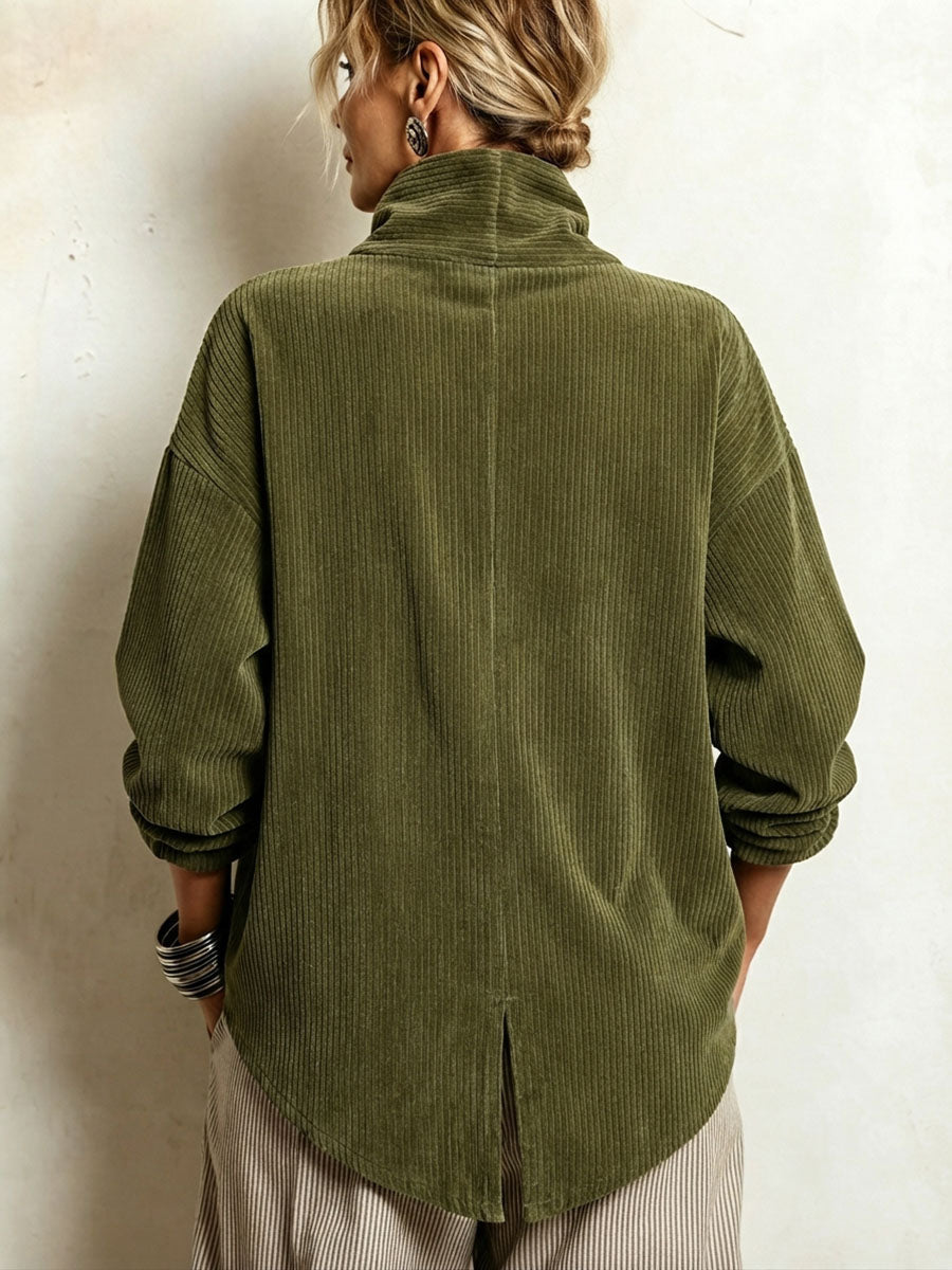 Women's Corduroy Jacket | Funnel Neck Asymmetric Button Front